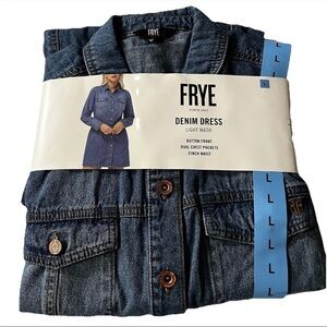 Frye Denim Mini Button Front Dress Light Wash Cinch Waist